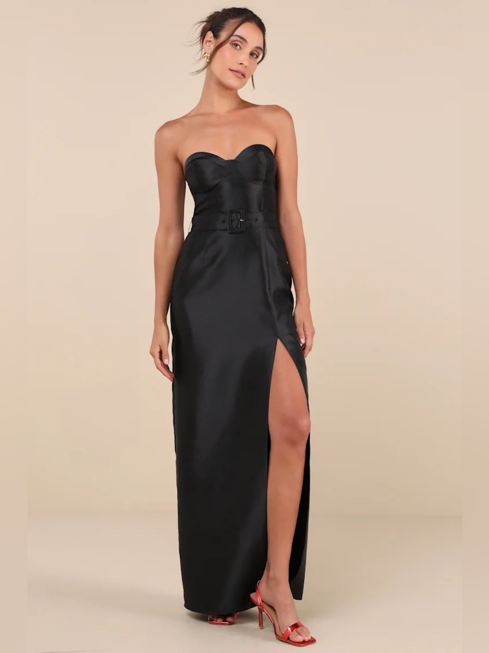 Strapless Black Gown with Side Slit